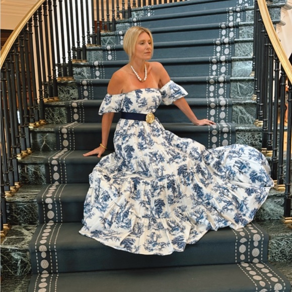 Cara Cara Dresses & Skirts - Cara Cara Blue and White Floral Tiered Maxi Dress with Puff Sleeves